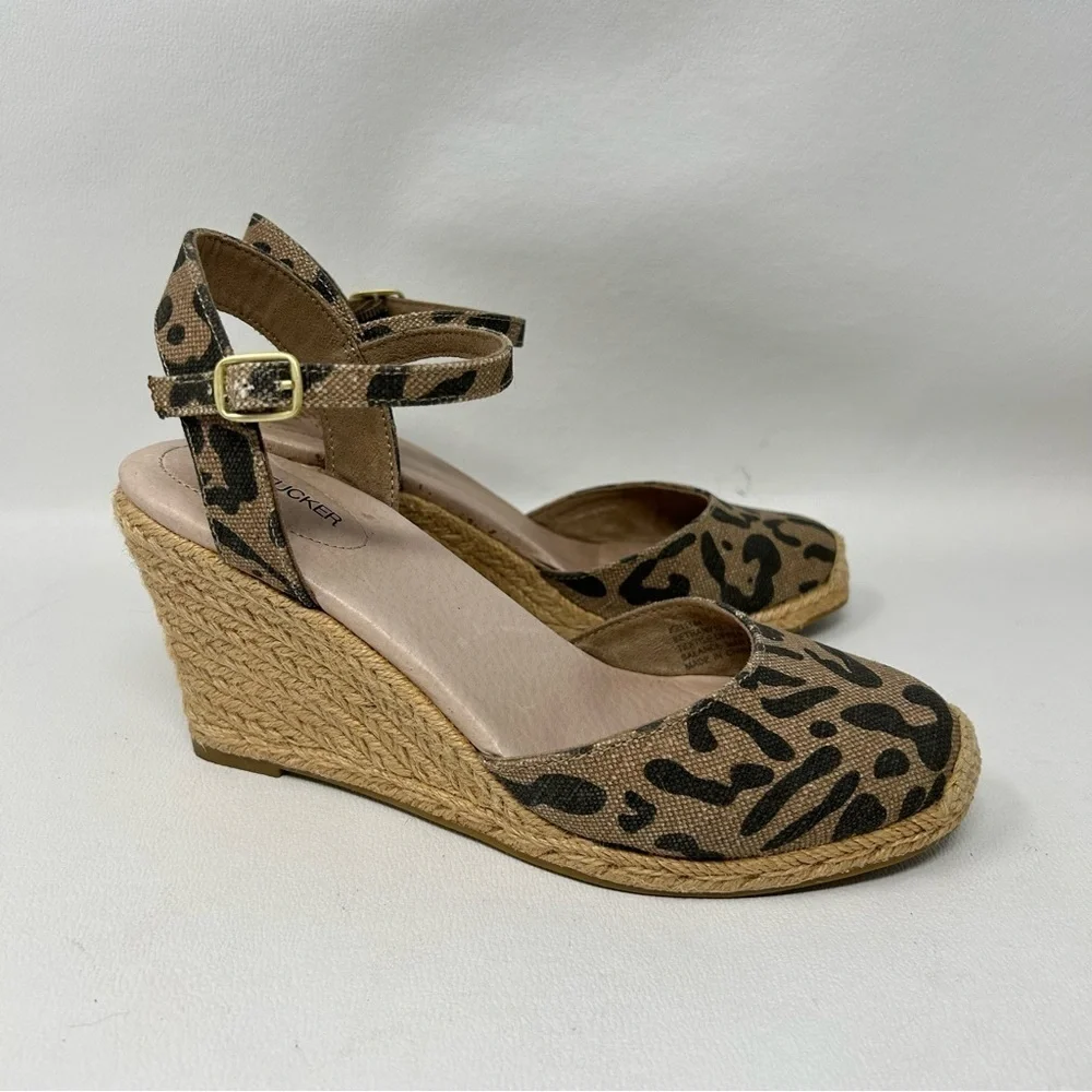 Adam Tucker Espadrille Leopard Print Wedges, Women’s Size 7M